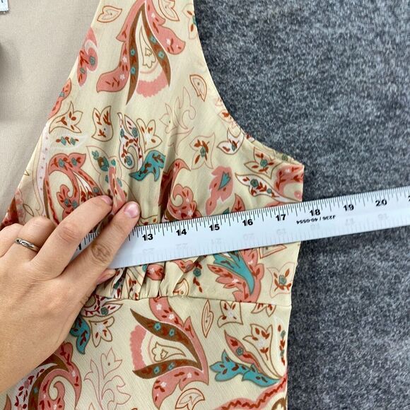 Dressbarn Dress Women 12 Beige Paisley Sheath Midi Lined V-Neck Sleeveless - Picture 6 of 8